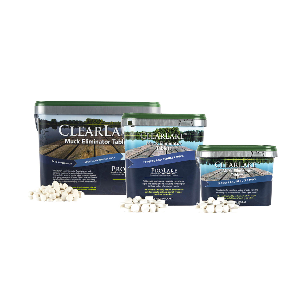 ClearLake Muck Eliminator Tablets 4 lb 8 lb and 24 lb buckets